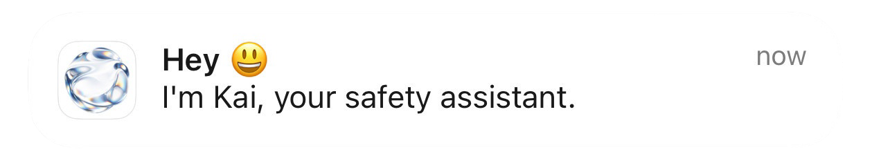 Kai Companion check-in safety notification on iPhone