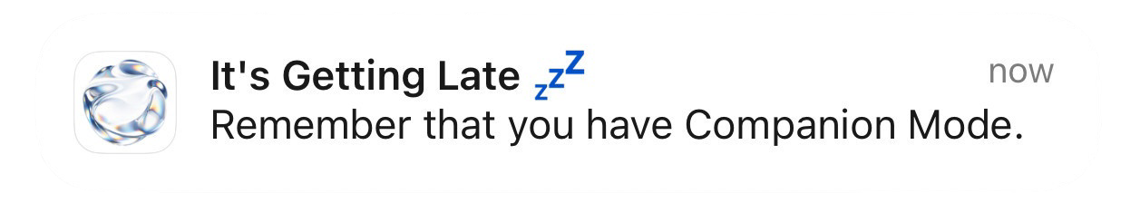 Kai Companion late night safety reminder notification